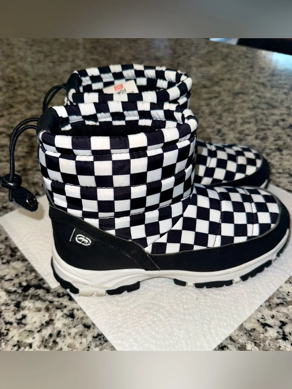 Unltd Black & White Checker Snow Boots for Kids